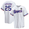 Texas Rangers #25 Jos¨¦ Leclerc White HeidiMiller 2023 World Series Stitched Jersey