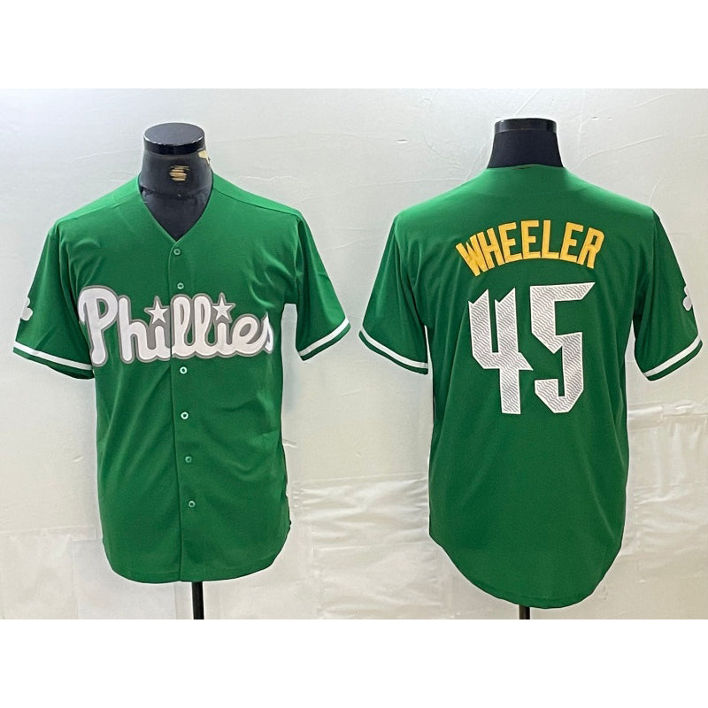 Philadelphia Phillies #45 Zack Wheeler Kelly Green HeidiMiller Cool Base Jersey