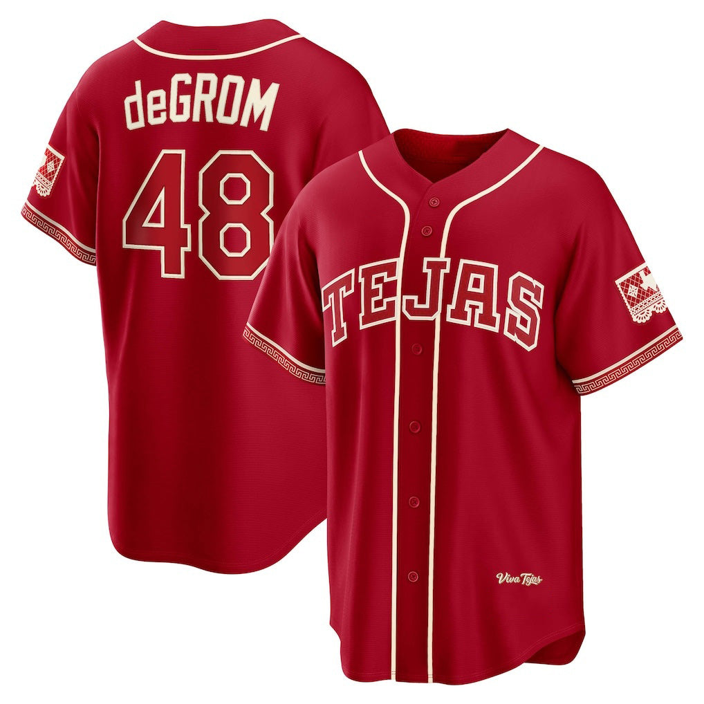 Texas Rangers #48 Jacob deGrom Red HeidiMiller 2026 City Connect Stadium Jersey