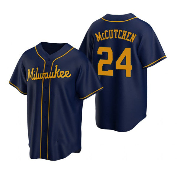 Milwaukee Brewers #24 Andrew McCutchen Navy HeidiMiller Cool Base Stitched Jersey