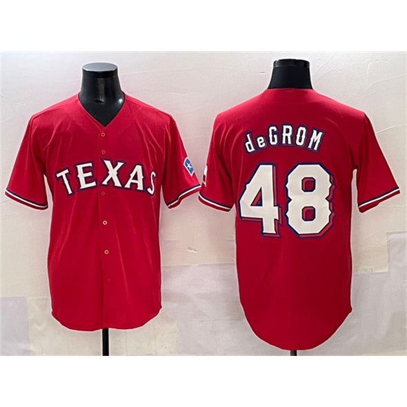 Texas Rangers #48 Jacob deGrom Red HeidiMiller With Patch Cool Base Stitched Jersey