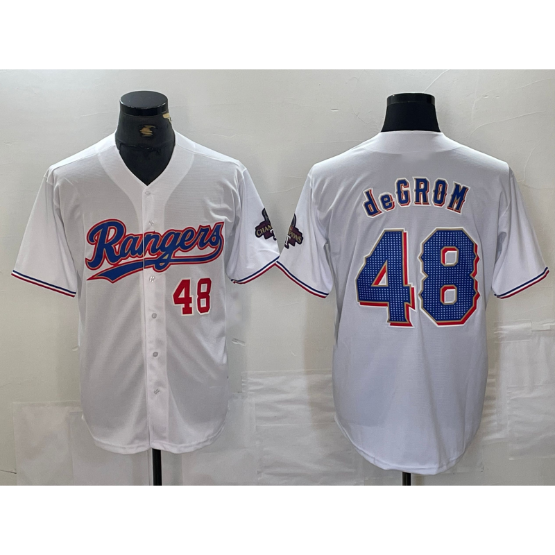 Texas Rangers #48 Jacob deGrom Number White HeidiMiller 2024 Gold Collection Limited Cool Base Jerseys