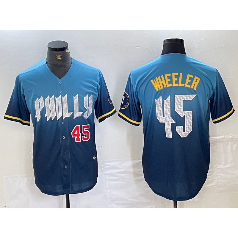 Philadelphia Phillies #45 Zack Wheeler Blue HeidiMiller 2024 City Player Number Cool Base Stitched Jerseys