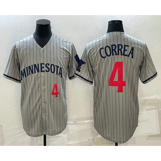 Minnesota Twins #4 Carlos Correa Number 2023 Grey HeidiMiller Home Team Cool Base Stitched Jersey
