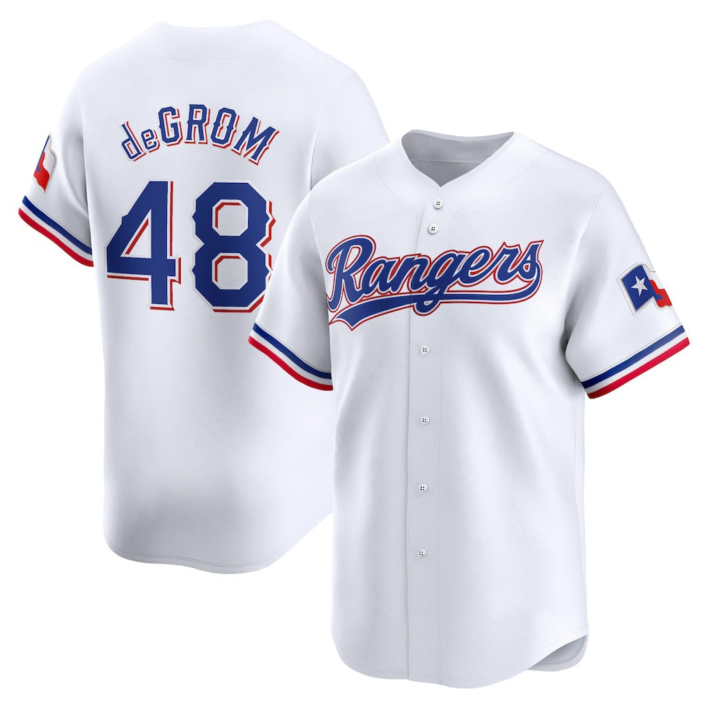 Texas Rangers #48 Jacob deGrom White HeidiMiller Home Limited Player Jersey