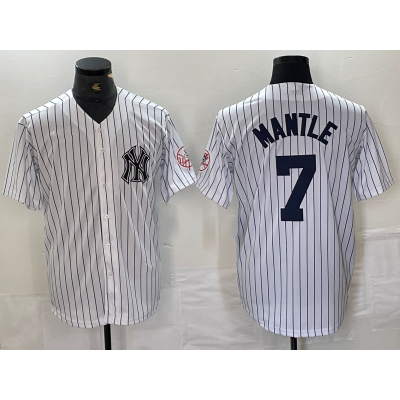 New York Yankees #7 Mickey Mantle Name White HeidiMiller With Patch 2024 Cool Base Stitched Jersey