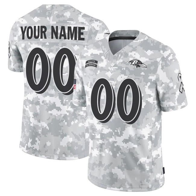 Custom B.Ravens Active Player 2024 F.U.S.E Arctic Camo HeidiMiller Salute To Service Limited Stitched Football Jersey