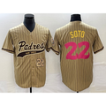 San Diego Padres #22 Juan Soto Number Tan HeidiMiller Pinstripe 2023 City Connect Cool Base Stitched Jersey