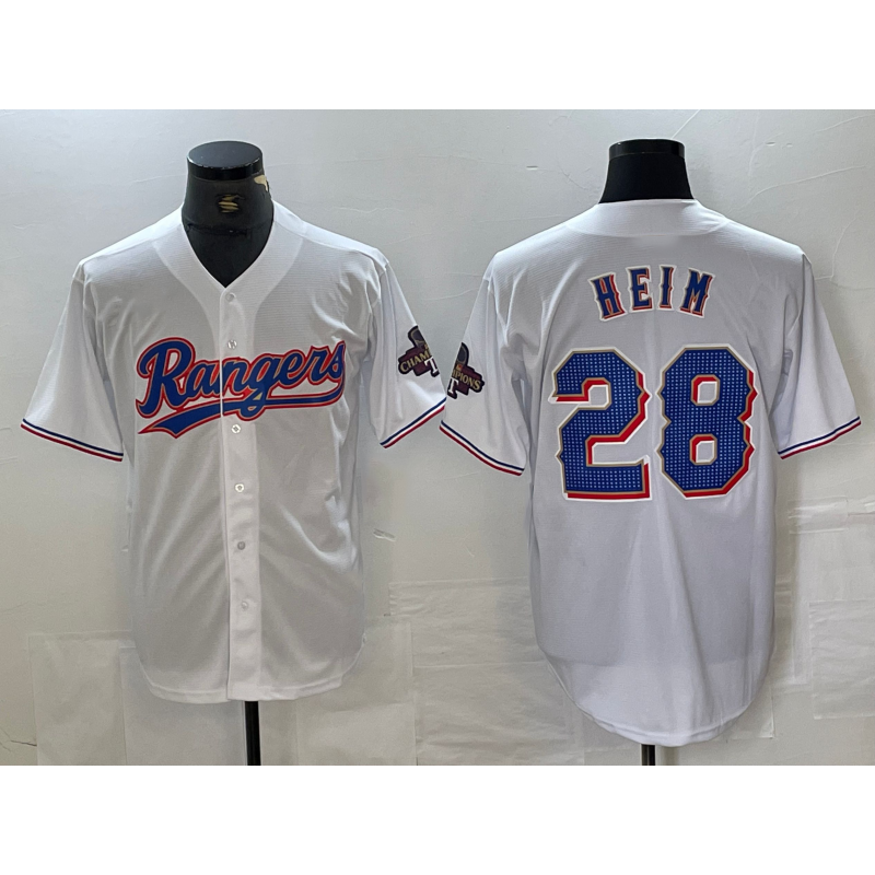 Texas Rangers #28 Jonah Heim White HeidiMiller 2023 World Series Champions Cool Base Jersey