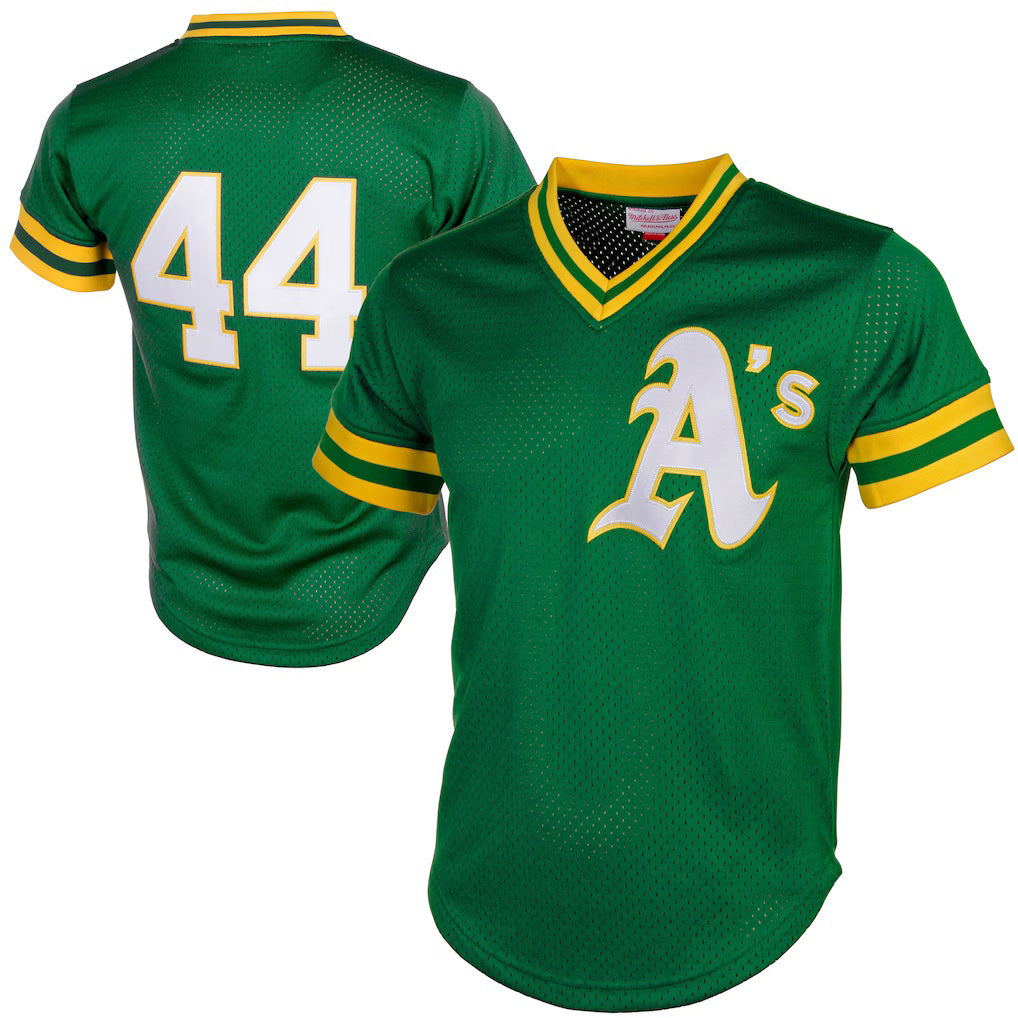 Oakland Athletics #44 Reggie Jackson Mitchell & Ness Green HeidiMiller Authentic Batting Practice Jersey