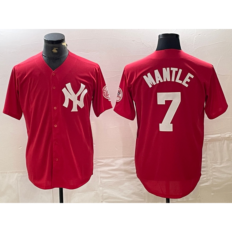 New York Yankees #7 Mickey Mantle Red HeidiMiller Fashion Cool Base Jersey