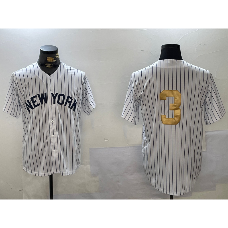 New York Yankees #3 Babe Ruth White HeidiMiller Pinstripe Without Name Fashion Cool Base Jersey 2