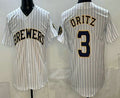 Milwaukee Brewers #3 Joey Ortiz White HeidiMiller Cool Base Jersey