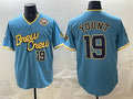 Milwaukee Brewers #19 Robin Yount Powder Blue HeidiMiller City Connect With Home & Bob Uecker Patch Limited Stitched Jersey