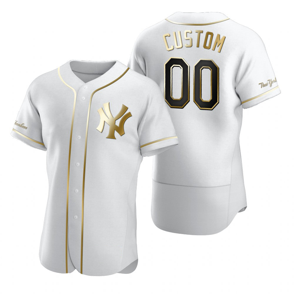 Custom New York Yankees White HeidiMiller Stitched Flex Base Golden Edition Jersey