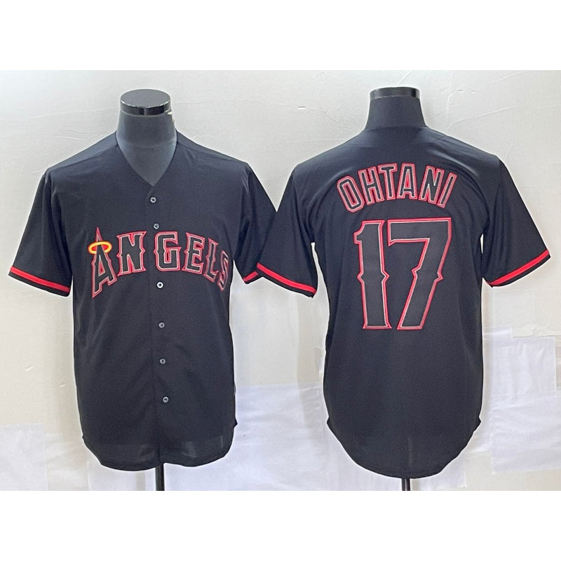 Los Angeles Angels #17 Shohei Ohtani Lights Out Black HeidiMiller Fashion Cool base Jersey