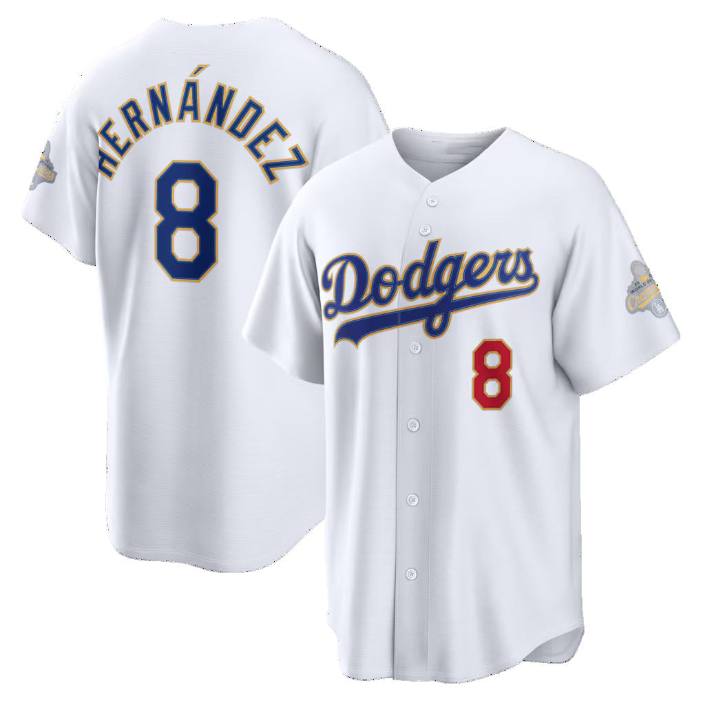 Los Angeles Dodgers #8 Enrique Hern¨¢ndez White HeidiMiller 2026 Gold Collection Stadium Jersey