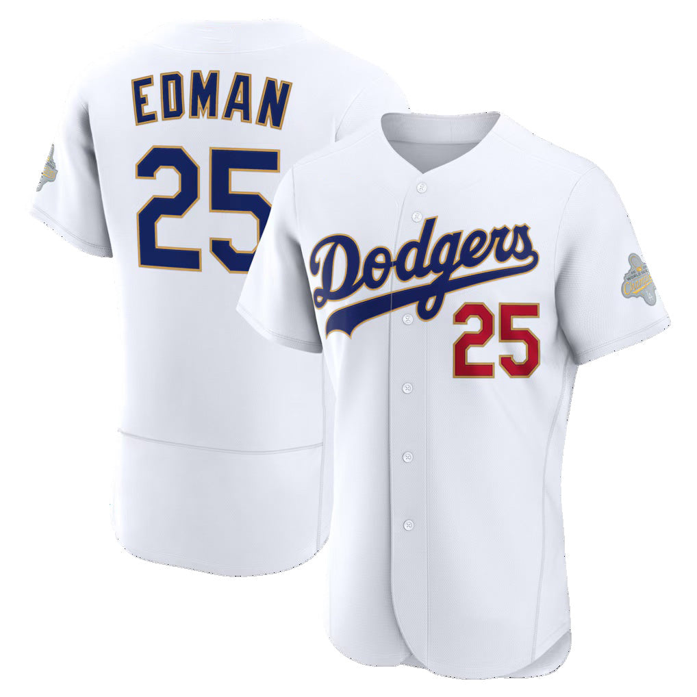 Los Angeles Dodgers #25 Tommy Edman White HeidiMiller 2026 Gold Collection Authentic Jersey