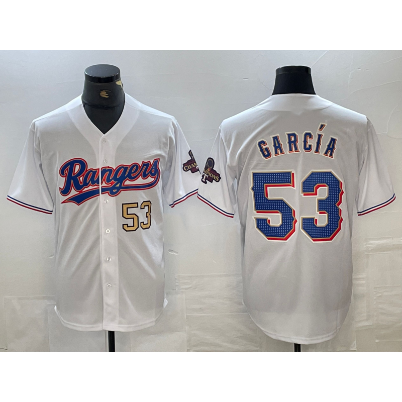 Texas Rangers #53 Adolis Garcia Number White HeidiMiller 2023 World Series Champions Cool Base Jerseys