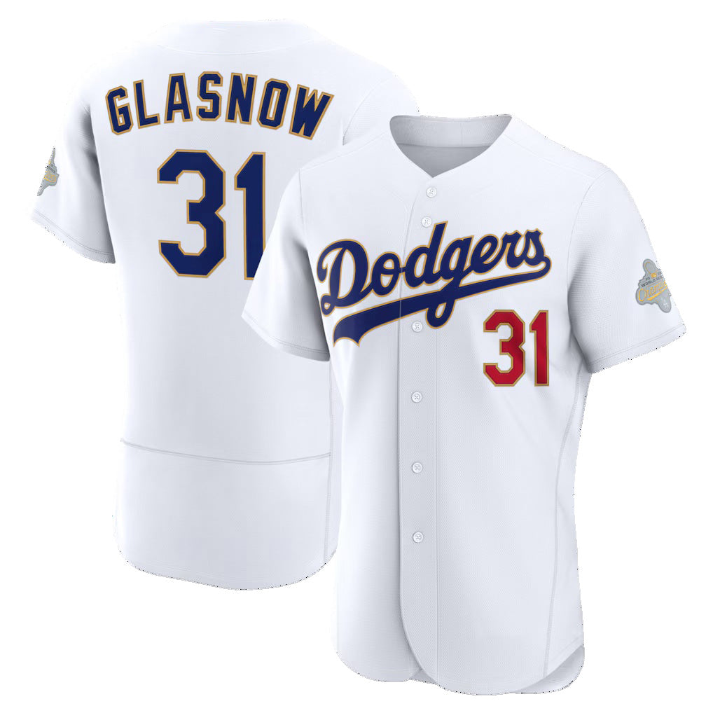 Los Angeles Dodgers #31 Tyler Glasnow White HeidiMiller 2026 Gold Collection Authentic Jersey