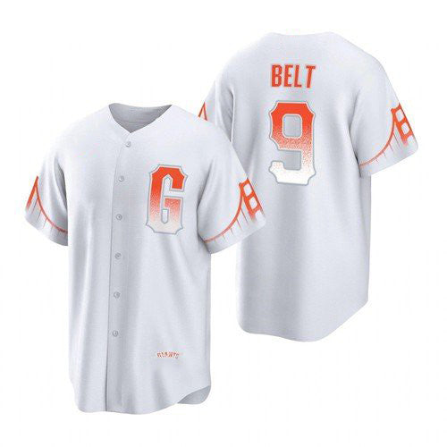 San Francisco Giants #9 Brandon Belt White HeidiMiller 2021 City Connect Cool Base Jersey