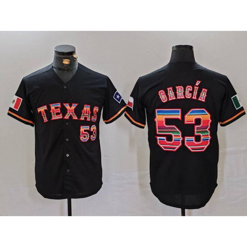 Texas Rangers #53 Adolis Garcia Black HeidiMiller Rainbow Mexico Cool Base Stitched Jersey