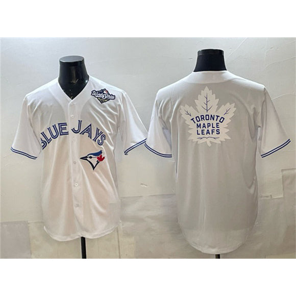 Toronto Blue Jays & Leafs White HeidiMiller 2025 World Series With White Leafs Logo Cool Base Stitched Jersey