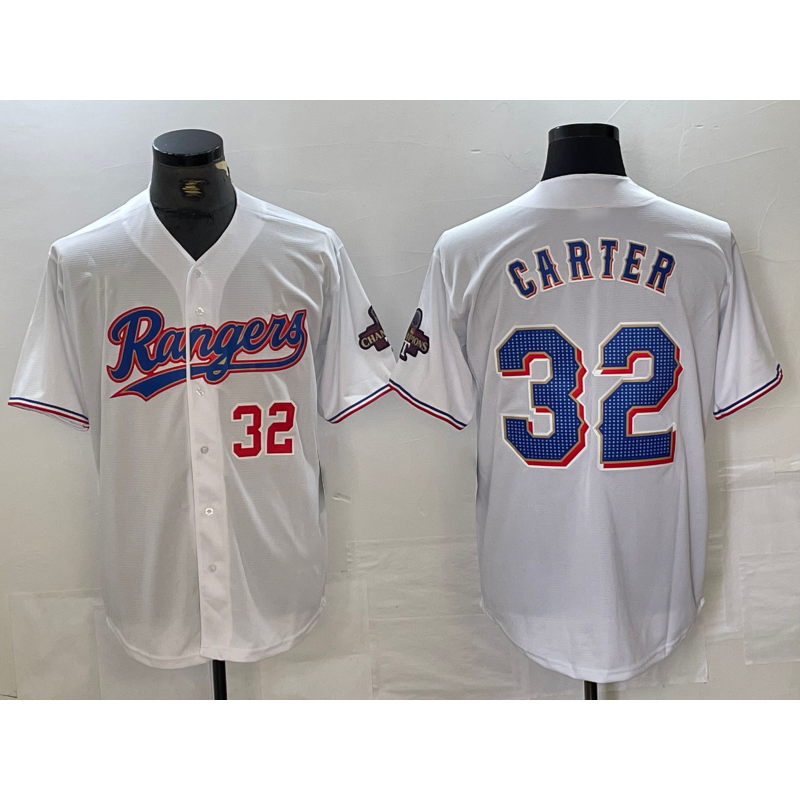 Texas Rangers #32 Evan Carter Number White HeidiMiller 2023 World Series Champions Cool Base Jersey 2