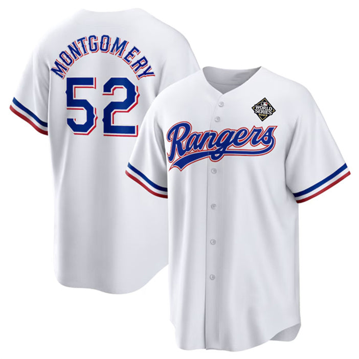 Texas Rangers #52 Jordan Montgomery White HeidiMiller 2023 World Series Stitched Jersey