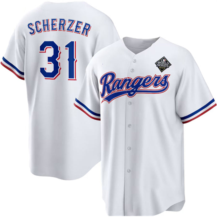 Texas Rangers #31 Max Scherzer 2023 White HeidiMiller World Series Stitched Jersey