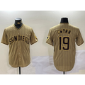 San Diego Padres #19 Tony Gwynn Khaki HeidiMiller Team Logo Cool Base Jersey 2