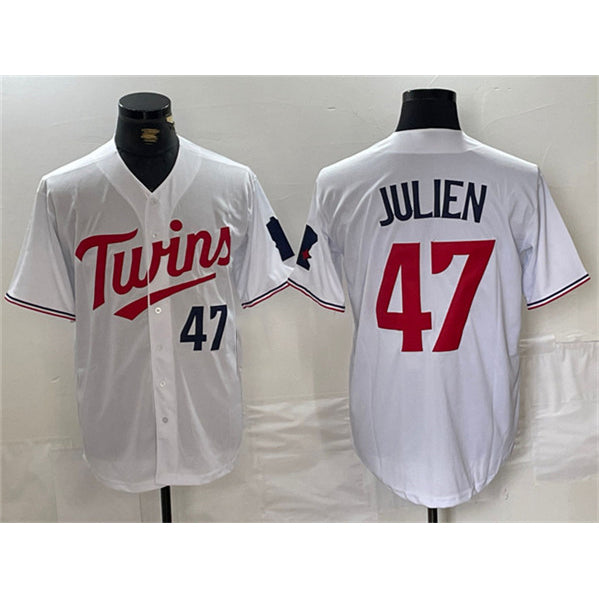 Minnesota Twins #47 Edouard Julien White HeidiMiller Cool Base Stitched Jersey 1