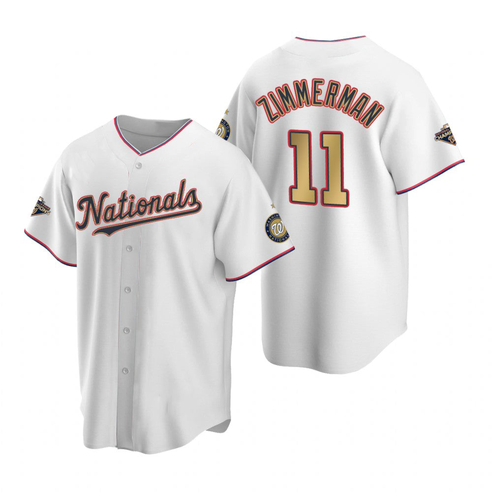 Washington Nationals #11 Ryan Zimmerman White Gold HeidiMiller 2019 World Series Champions Stitched Cool Base Jersey