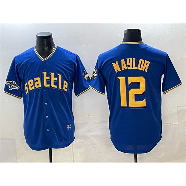Seattle Mariners #12 Josh Naylor Royal HeidiMiller With 2025 AL West Division Champions Patch Limited Stitched jersey