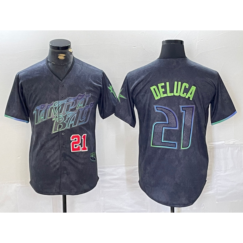 Tampa Bay Rays #21 Jonny DeLuca Number Charcoal HeidiMiller 2024 City Connect Limited Stitched Jerseys 2