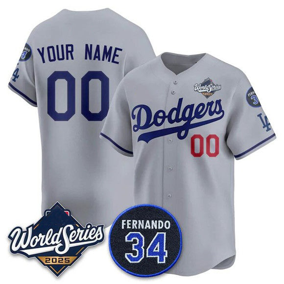 Custom Los Angeles Dodgers ACTIVE PLAYER Gray HeidiMiller 2025 World Series With No. 34 Patch Limited Stitched Jersey