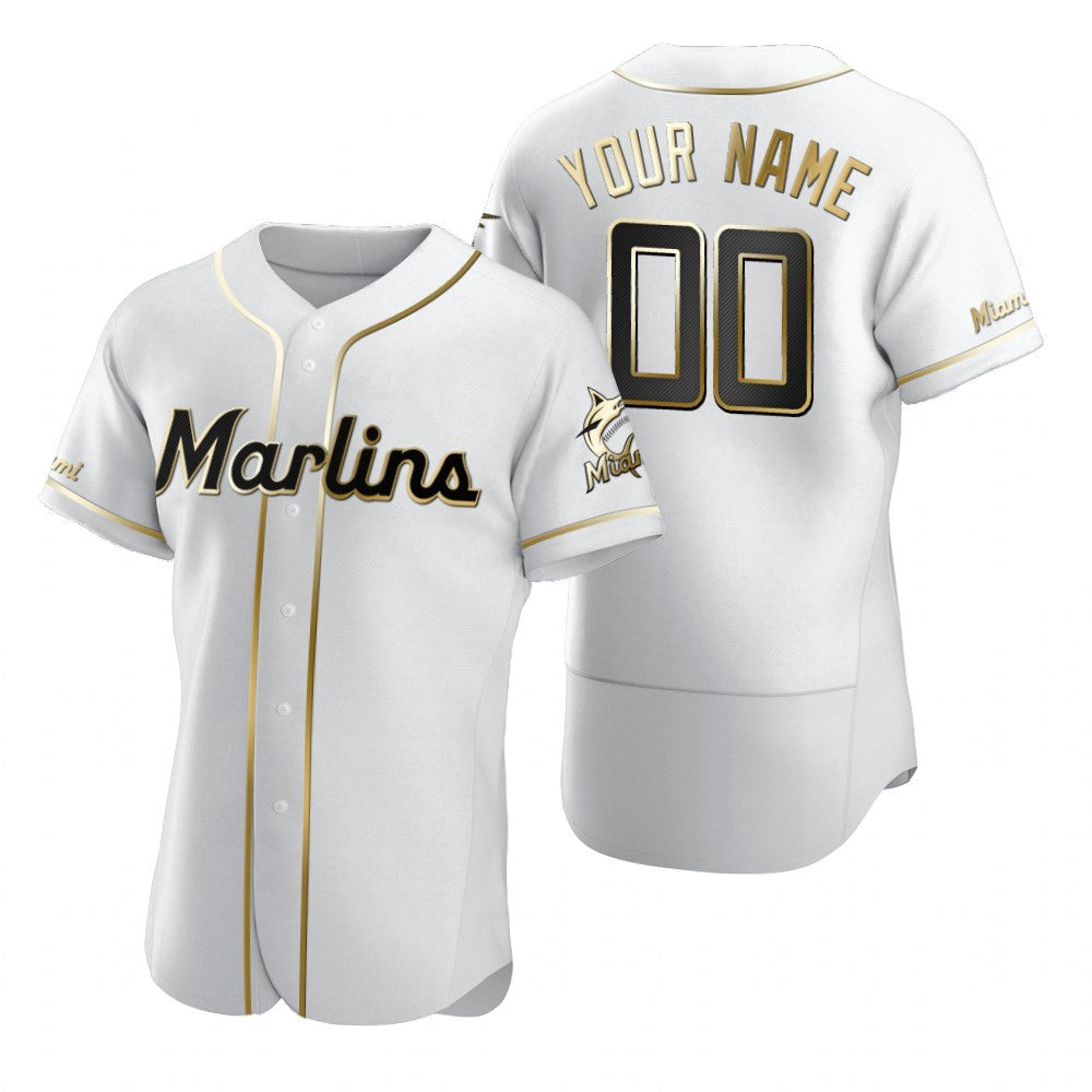 Custom Miami Marlins White HeidiMiller Stitched Flex Base Golden Edition Jersey