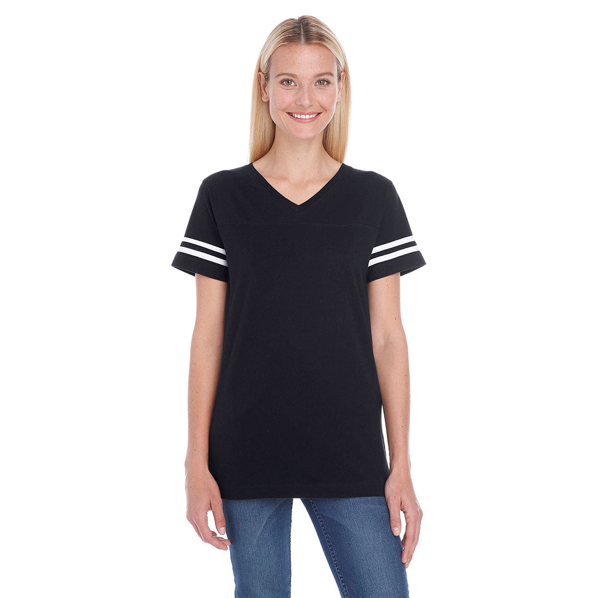 Women's Black/White Football Fine Jersey T-Shirt