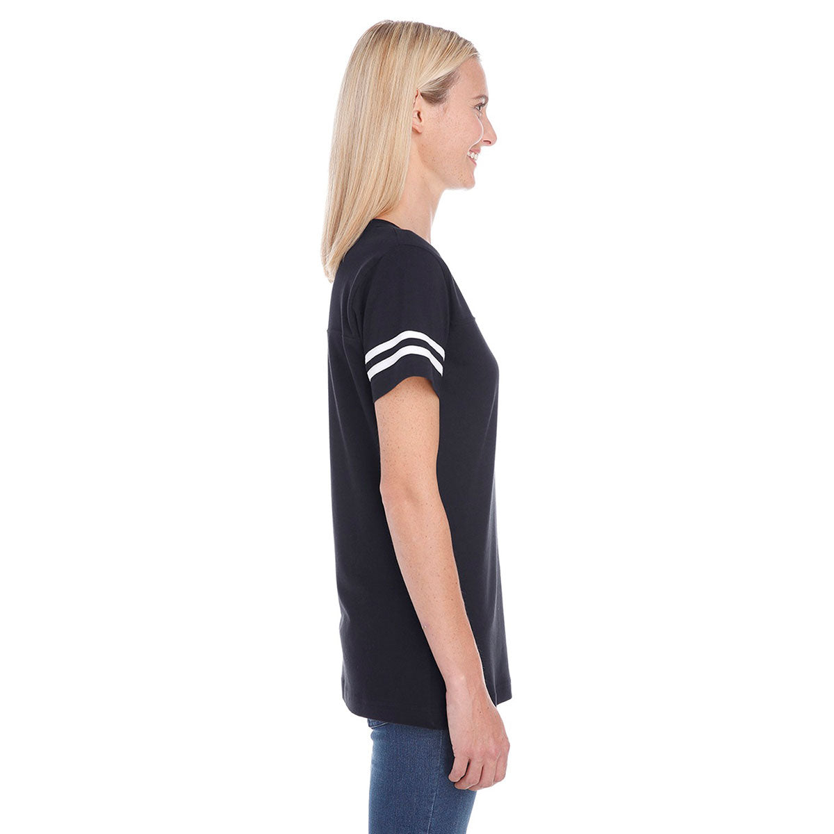 Women's Black/White Football Fine Jersey T-Shirt