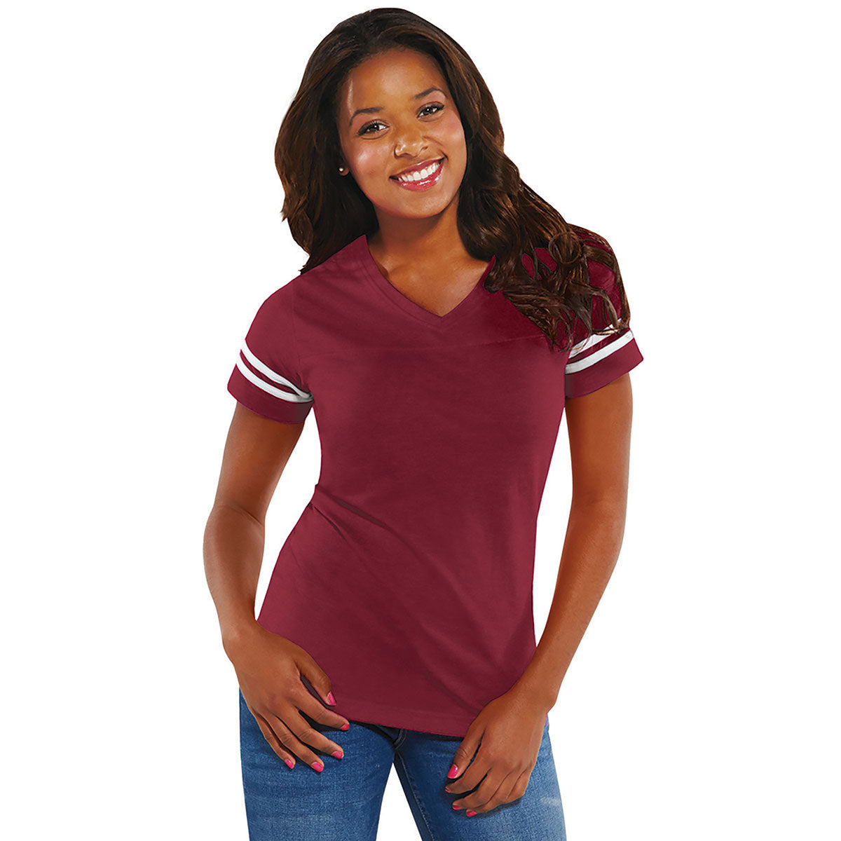 Women's Vintage Burgundy/Blended White Football Fine Jersey T-Shirt