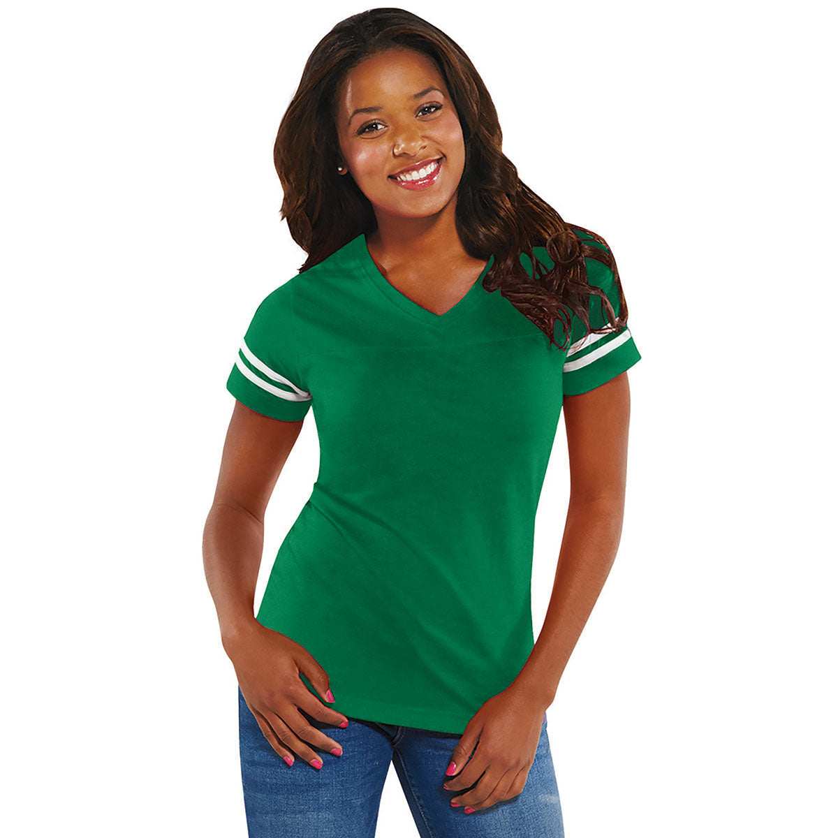 Women's Vintage Green/Blended White Football Fine Jersey T-Shirt
