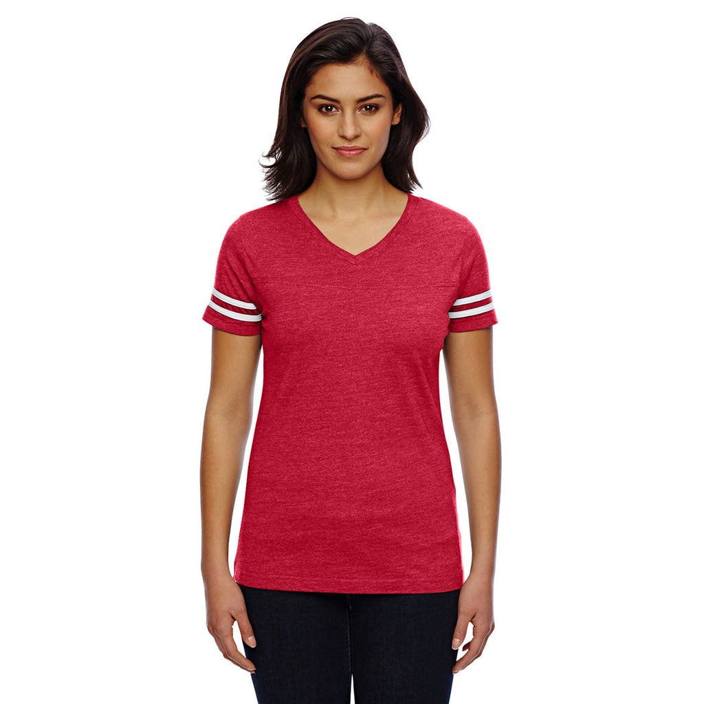 Women's Vintage Red/Blended White Football Fine Jersey T-Shirt