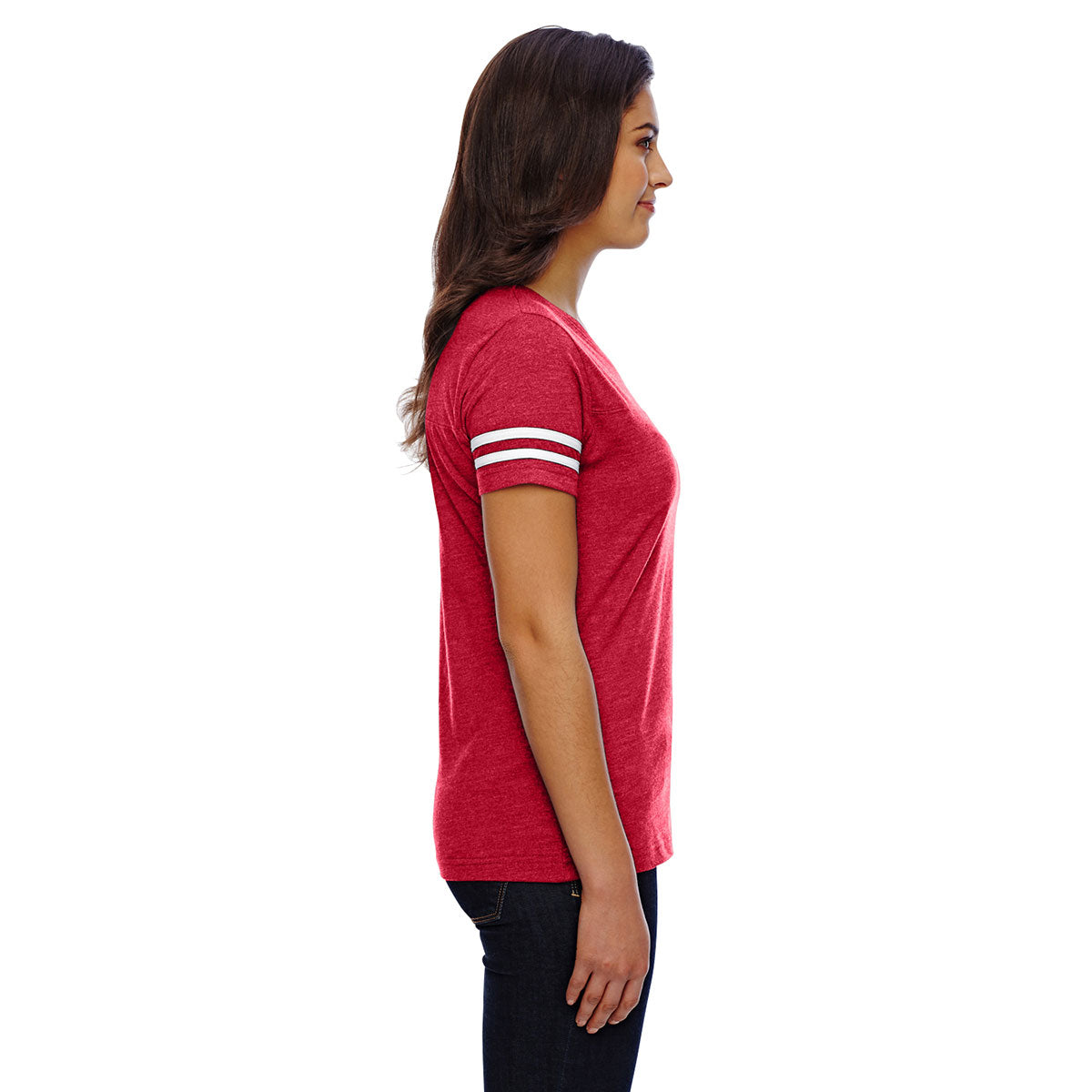 Women's Vintage Red/Blended White Football Fine Jersey T-Shirt