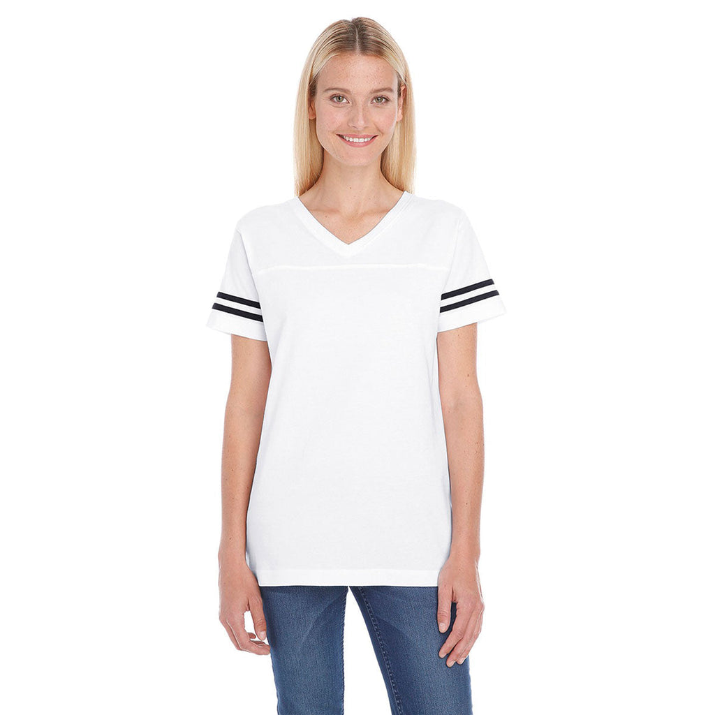Women's White/Black Football Fine Jersey T-Shirt