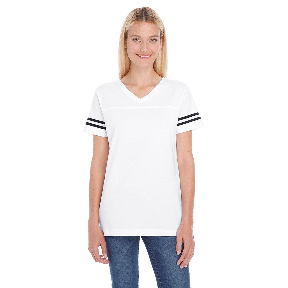 Women's White/Black Football Fine Jersey T-Shirt