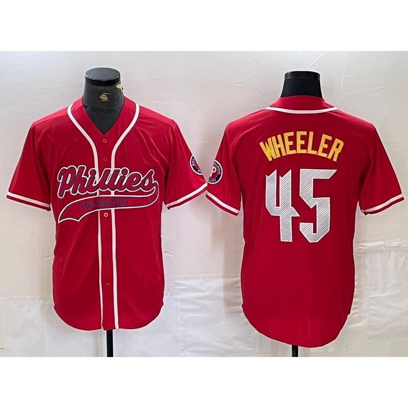 Philadelphia Phillies #45 Zack Wheeler Red HeidiMiller Cool Base Stitched Jersey