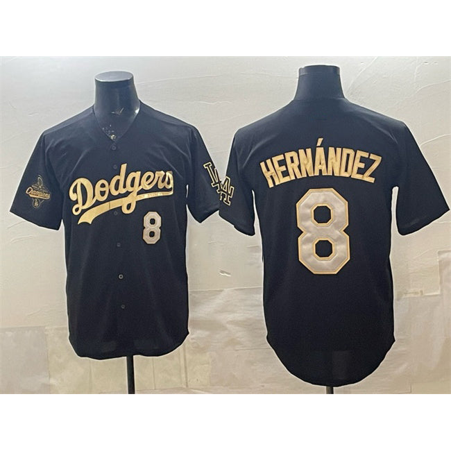 Los Angeles Dodgers #8 Enrique Hern¨¢ndez Black Gold HeidiMiller 2025 World Series Champions Patch Limited Stitched Jersey