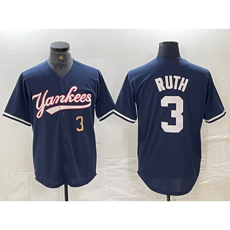 New York Yankees #3 Babe Ruth Number Navy HeidiMiller Cool Base Stitched Jersey