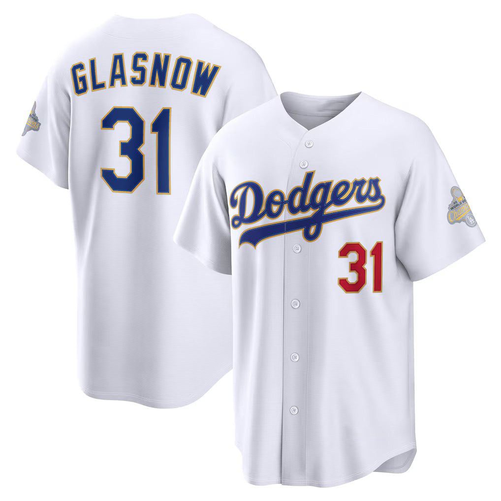 Los Angeles Dodgers #31 Tyler Glasnow White HeidiMiller 2026 Gold Collection Stadium Jersey