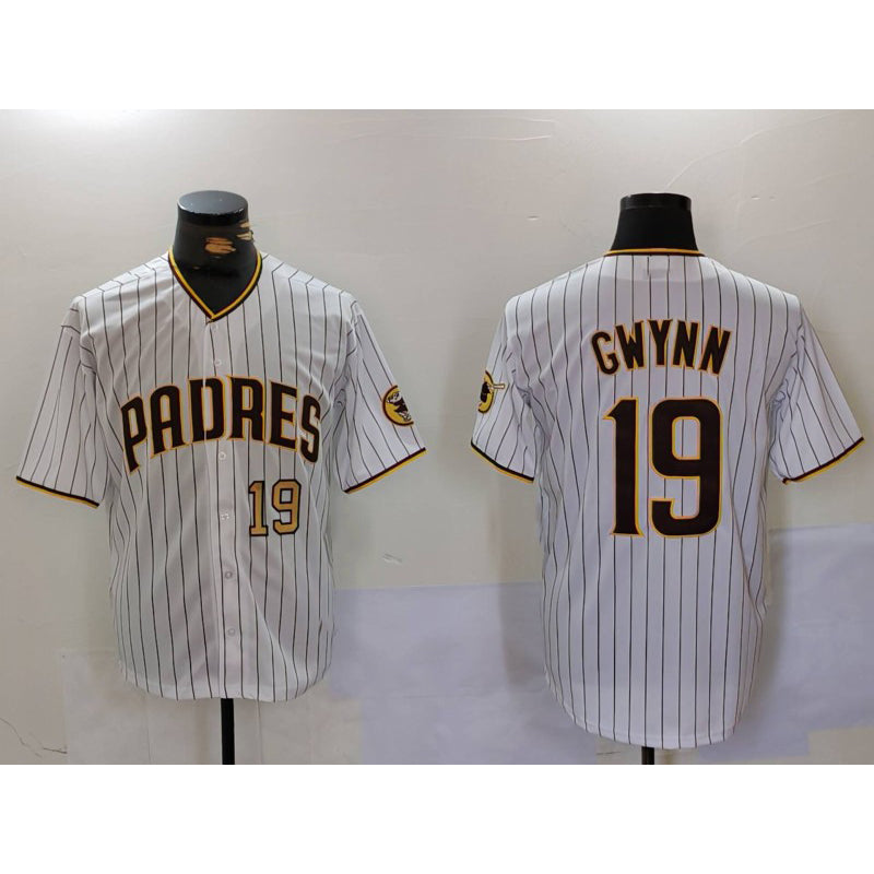 San Diego Padres #19 Tony Gwynn White HeidiMiller Team Logo Stitched Cool Base Jerseys